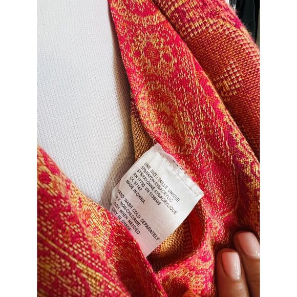 Orange Yellow Scarf Shawl Wrap Pashmina Sarong 74" x 22" Paisley Boho Boutique - Picture 6 of 6